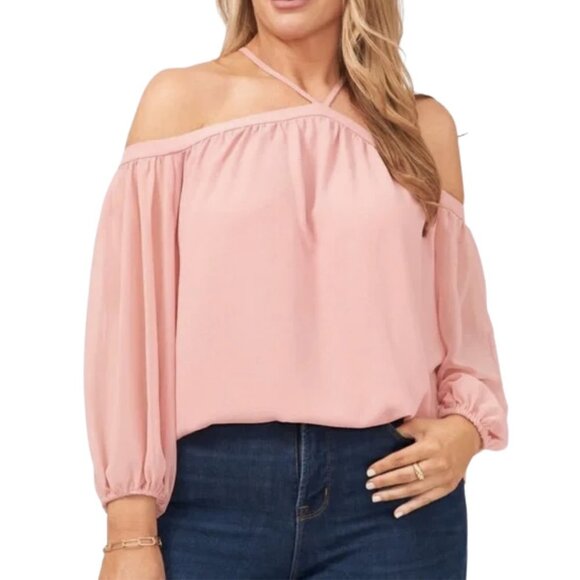 NWT 1. State Halter Off Shoulder Bubble Sleeve Top in Blush Pink Sz. 3X - Picture 1 of 2